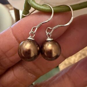 🎁Genuine Brown Freshwater Pearl & 925 Sterling Silver Drop Earrings